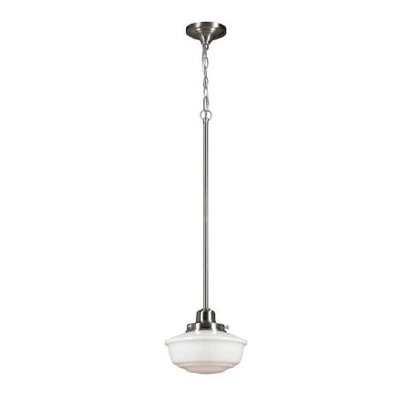 Hampton Bay Belvedere Park 1-Light Brushed Nickel Mini-Pendant Hanging Light with Frosted Glass Shade, Farmhouse Kitchen Lighting