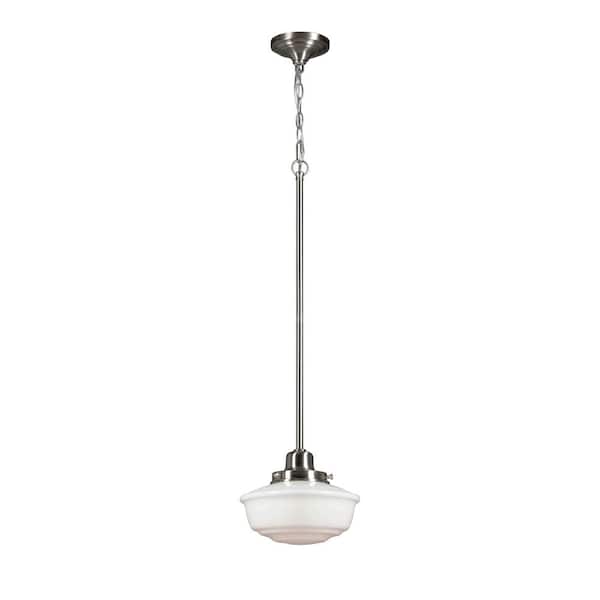 Belvedere Park 1-Light Brushed Nickel Mini-Pendant Hanging Light with Frosted Glass Shade, Farmhouse Kitchen Lighting