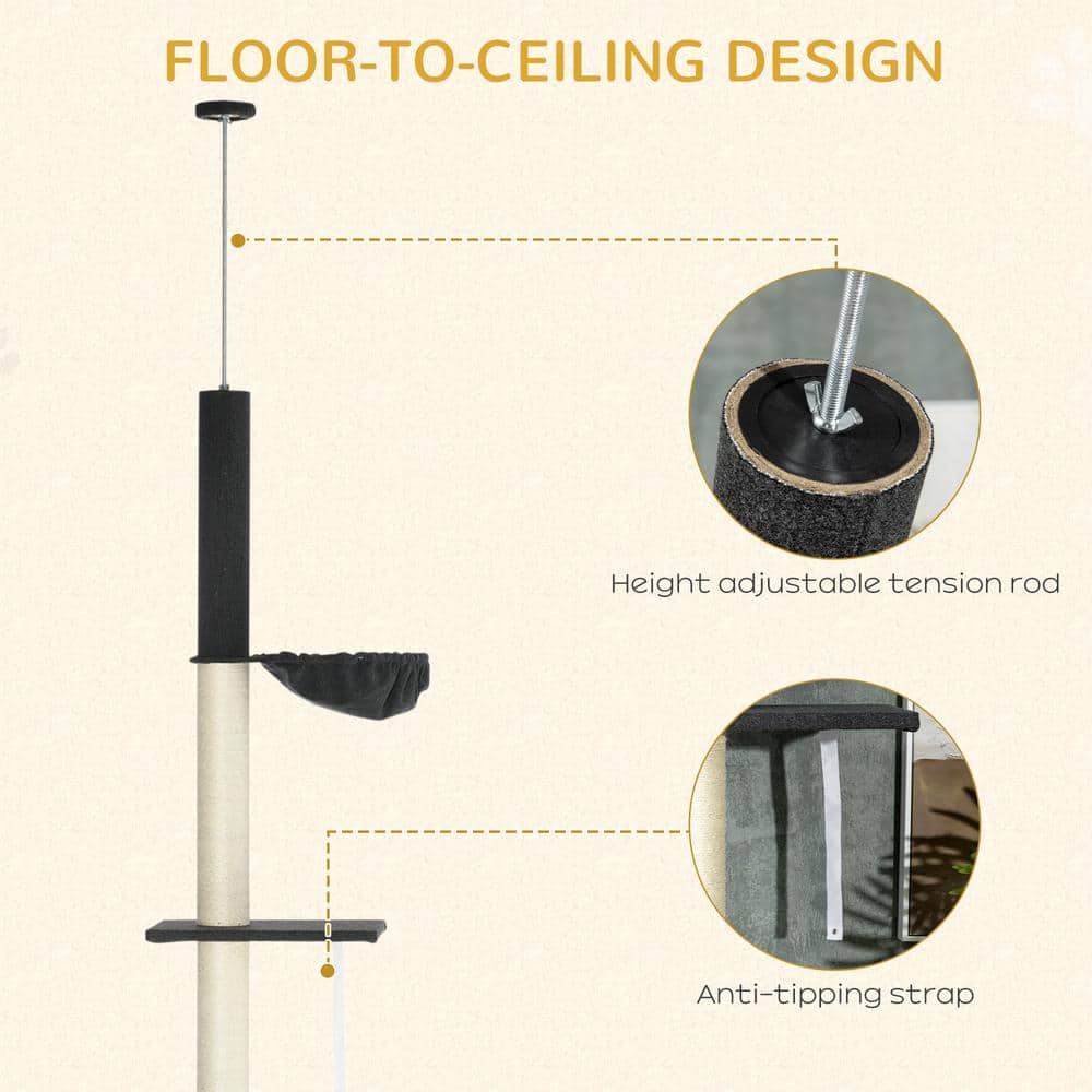 Adjustable Black and Cream Sisal 5-Tier Cat Climbing Tower