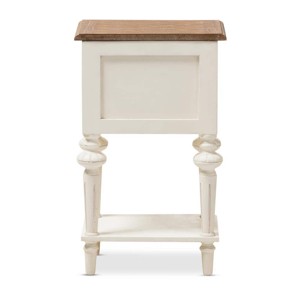 French Provincial White and Oak 2-Drawer Nightstand