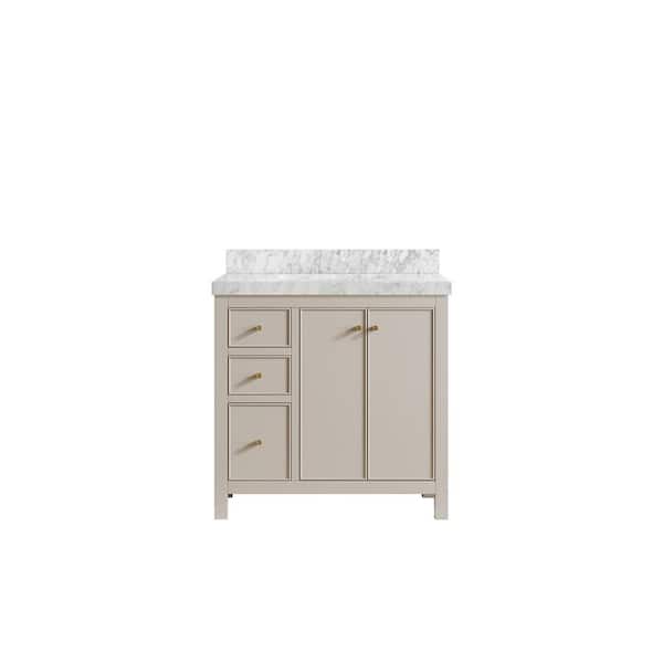 Willow Collections Chicago 36 in. Single Sink Freestanding Fine Grain Bath Vanity with Carrara Marble Top