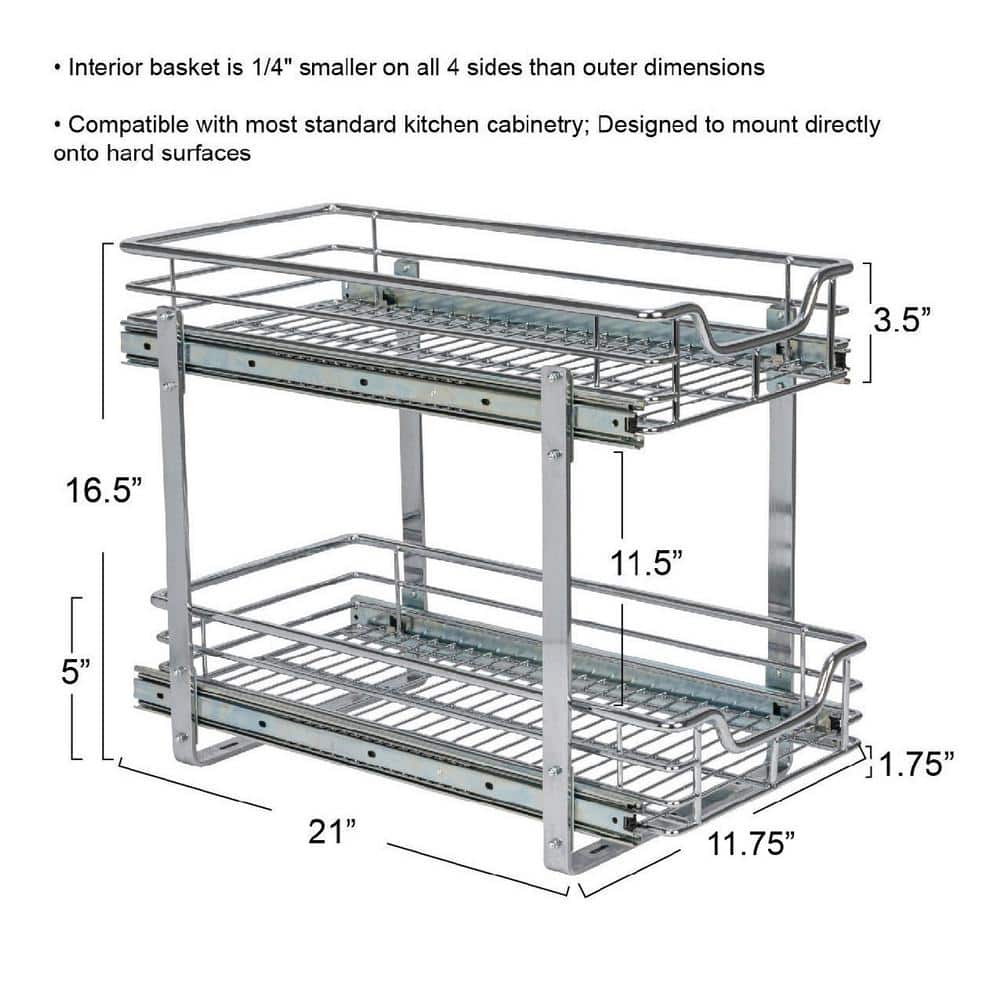 Chrome-Plated Steel 2-Tier Pull-Out Cabinet Organizer