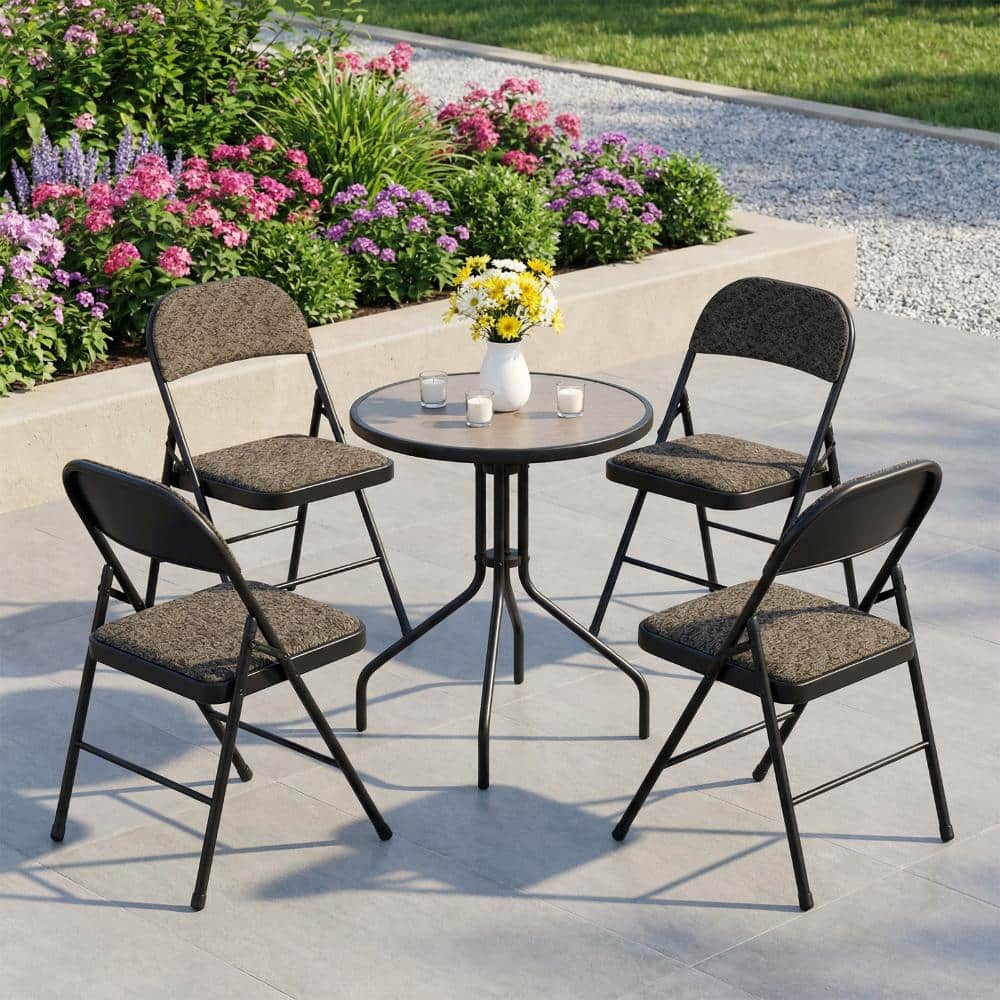 Black Gray Steel Outdoor Dining Chair Fabric Stackable Portable Folding Chairs with Padded Cushion for Party (4-Pack) price history on PriceWatchPro