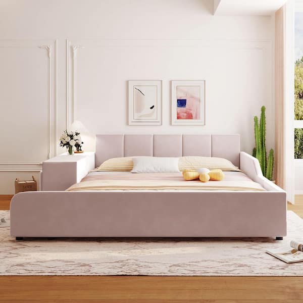 Harper & Bright Designs Pink Modern Luxury Wood Frame Queen Size