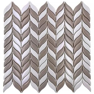 Alabaster White; Brown 11.6 in. x 12.1 in. Recycled Glass Floor and Wall Mosaic Tile(9.75 sq. ft.) (10-Pack)