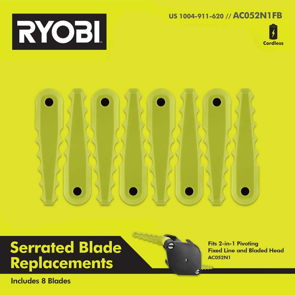 Ryobi Replacement Fixed Blades For 2 In 1 String Head 8 Pack Ac052n1fb The Home Depot