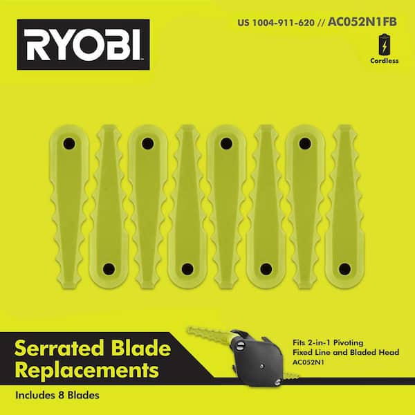 RYOBI Replacement Fixed Blades for 2-in-1 String Head (8-Pack)