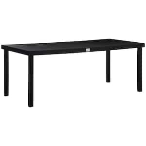 Black Aluminum Rectangular Outdoor Dining Table for 8 People, with All-Weather Natural Faux Wood Top for Garden, Lawn