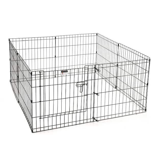 24 in. x 24 in. x 24 in. Metal Black Foldable Enclosure, Flat Top Rectangle Fence for DogS (8-Pack)