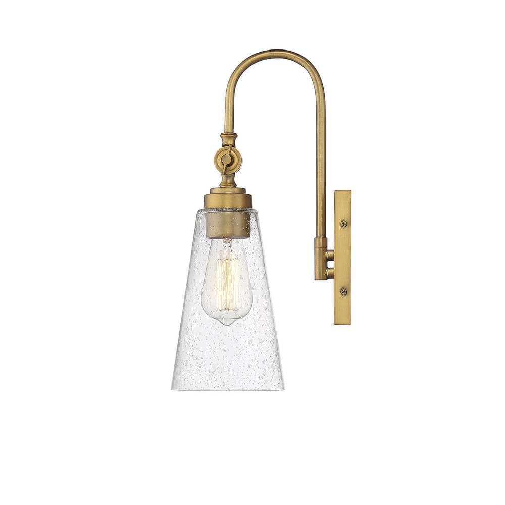 York Warm Brass and Black Dimmable Wall Sconce with Clear Seeded Glass