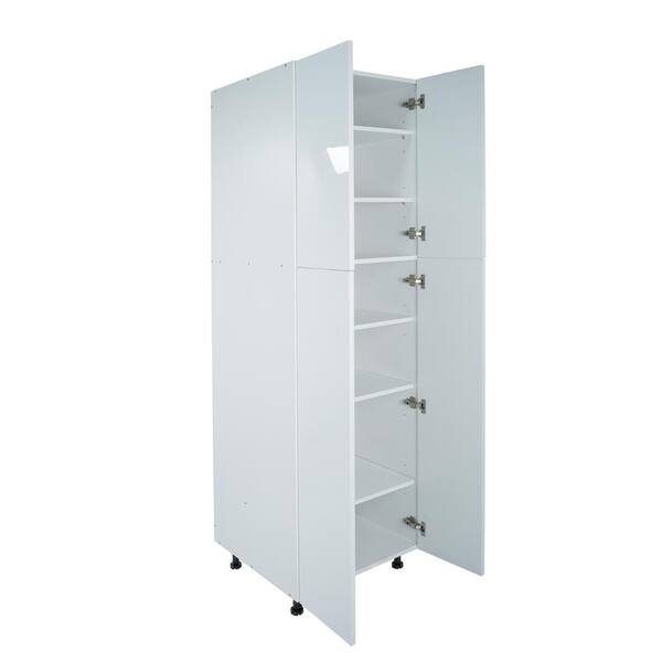 Cambridge Radiance 30 in. W x 24 in. D x 84 in. H Ready to Assemble Slab Pantry Kitchen Cabinet in White Gloss