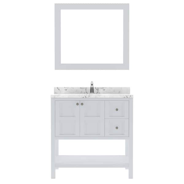 Virtu USA Winterfell 36 in. W x 22 in. D x 37 in. H Single Sink Bath Vanity in White with Quartz Top and Mirror
