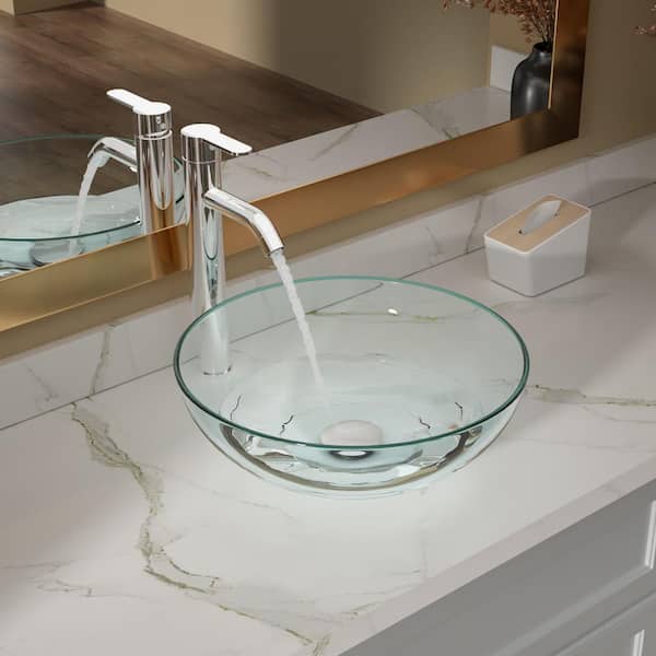 LORDEAR 16-1/2 in. Clear Tempered Glass Round Bathroom Vessel Sink