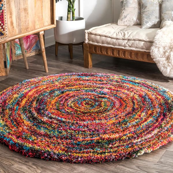 Ardelle Swirl Shag Multi 5 ft. Round Rug