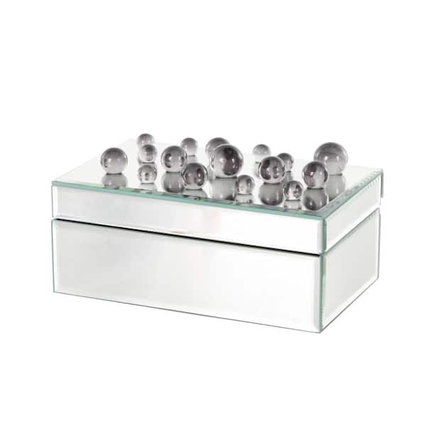 Silver Glass Mirrored Jewelry Box with Black Bubble Textured Balls