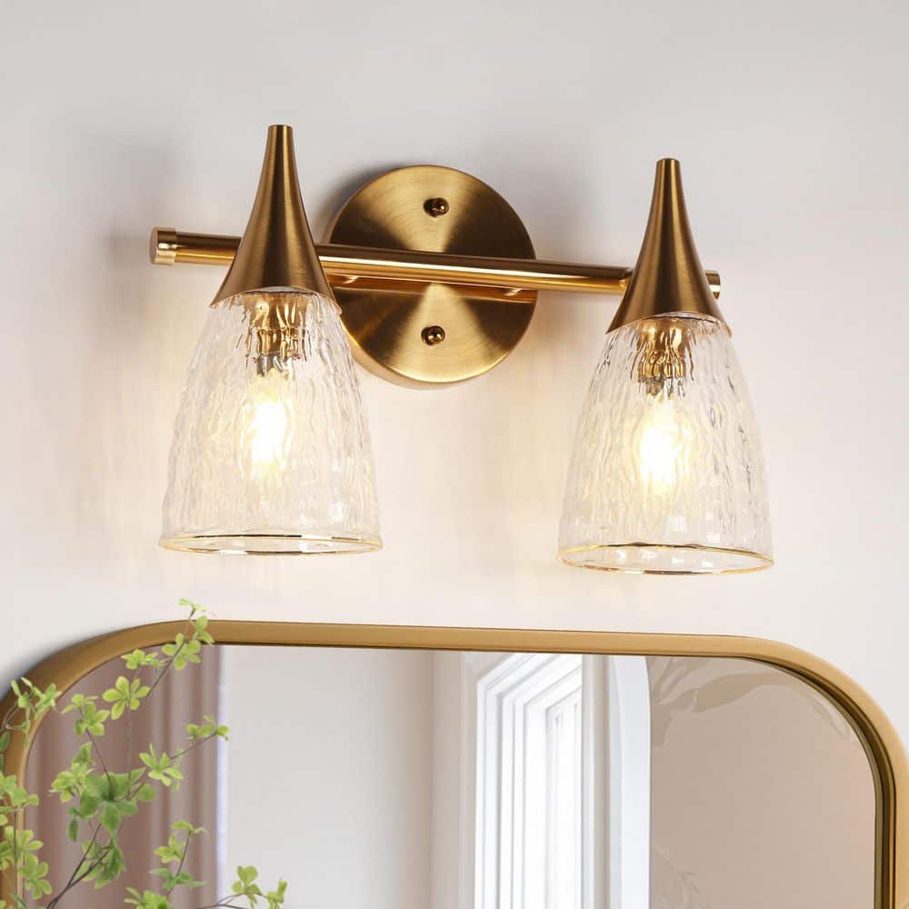 Modern 13 in. 2-Light Plated Brass Vanity Light with Clear Water Glass Shades price history on PriceWatchPro