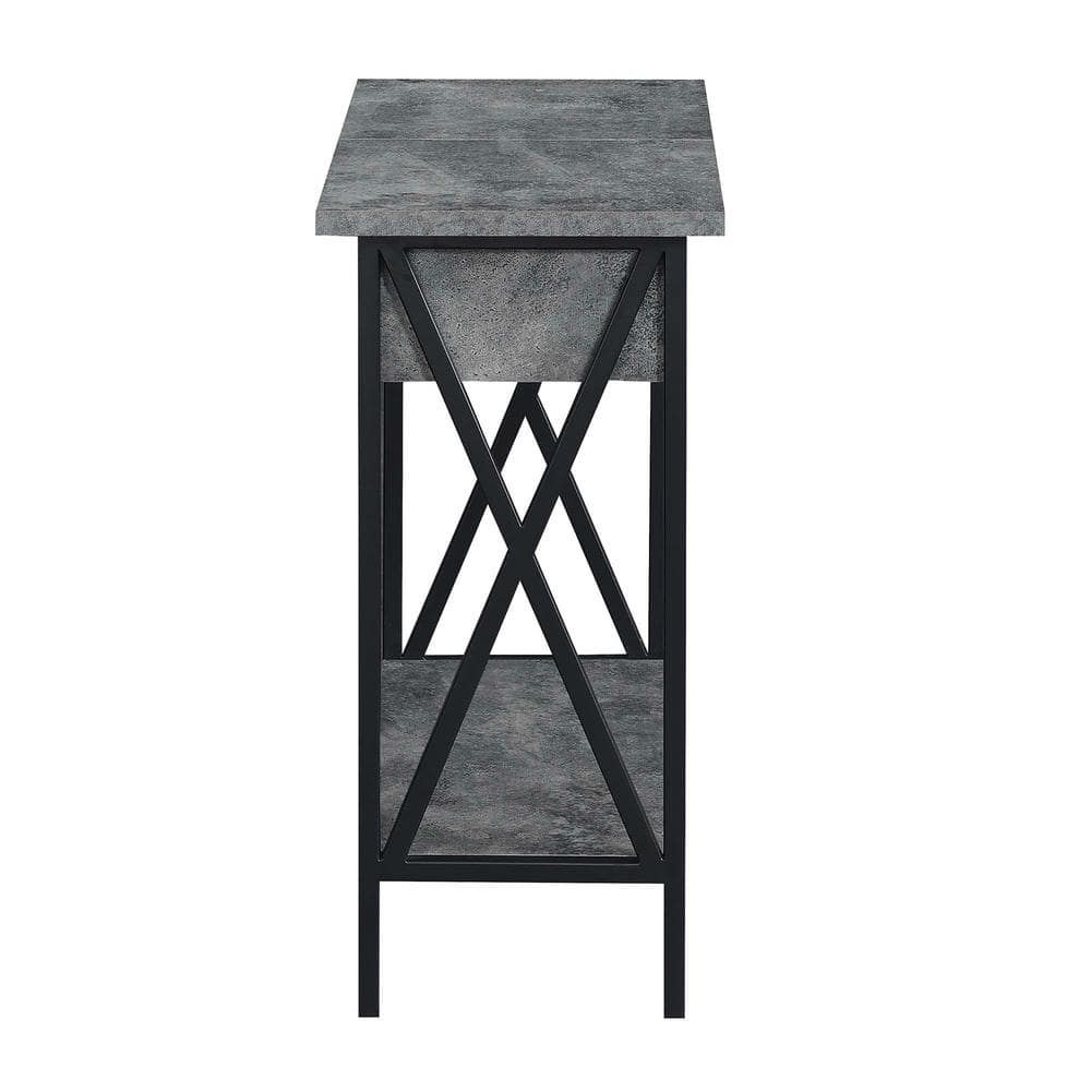 Tucson Square Cement & Black Wood Metal End Table with USB Ports