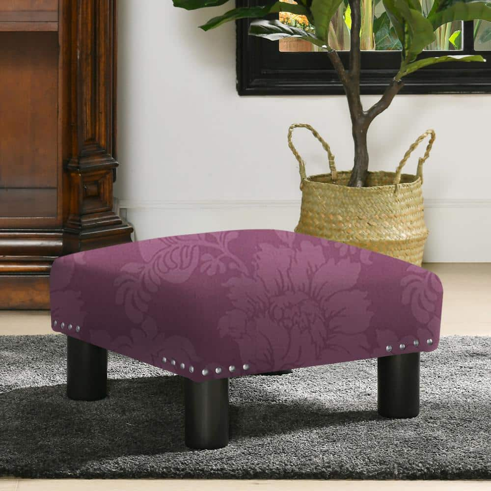 Purple Footstool Contemporary Stool Foot Rest Floral Print 