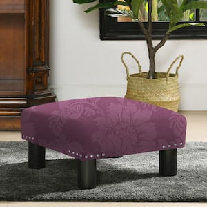 Jules 16 in. Purple Floral Polyester Sateen Jacquard sq. Accent Footstool Ottoman
