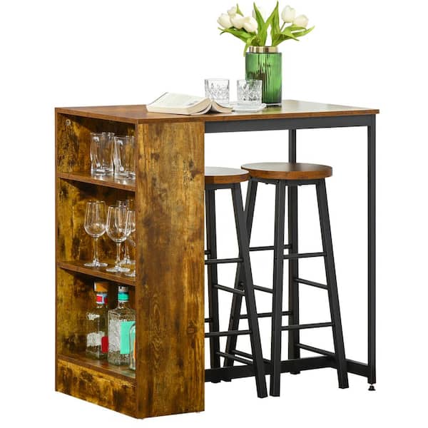 HOMCOM 3-Piece Rustic Brown Industrial Bar Table Set