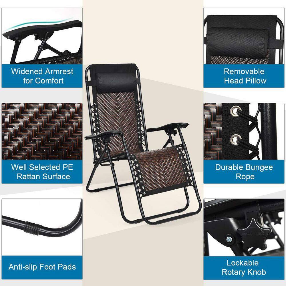 Brown Rattan Zero Gravity Recliner with Cushions and Arms