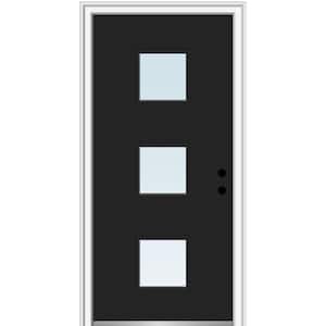 30 in. x 80 in. Aveline Left-Hand Inswing 3-Lite Clear Low-E Glass Painted Steel Prehung Front Door on 4-9/16 in. Frame