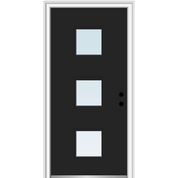 MMI DOOR 36 in. x 80 in. Aveline Left-Hand Inswing 3-Lite Clear Low-E Glass Painted Steel Prehung Front Door on 4-9/16 in. Frame