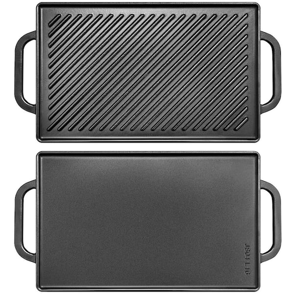 13 in. x 8.25 in. Matte Black Cast Iron Reversible Griddle Pan Ribbed Flat Surface for Gas Grills Stove Tops