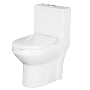 One-piece 0.8/1.28 GPF Dual Flush Round Compact Toilet in White, Pre-installed Water Parts and Cover Plate