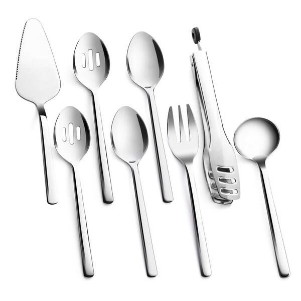 8-Piece Large Hostess Serving Utensils Set, Stainless Steel Heavy Duty Serving Utensils for Buffet, Wedding, Silver