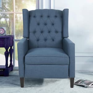 Button Tufted Blue Polyester Upholstered Recliner Chair Nailhead Trim Sofa with Wing Back and Armrest (Set of 1)