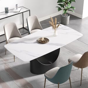 70.86 in. White Rectangle Sintered Stone Tabletop Dining Table with Carbon Steel (Seats 6)