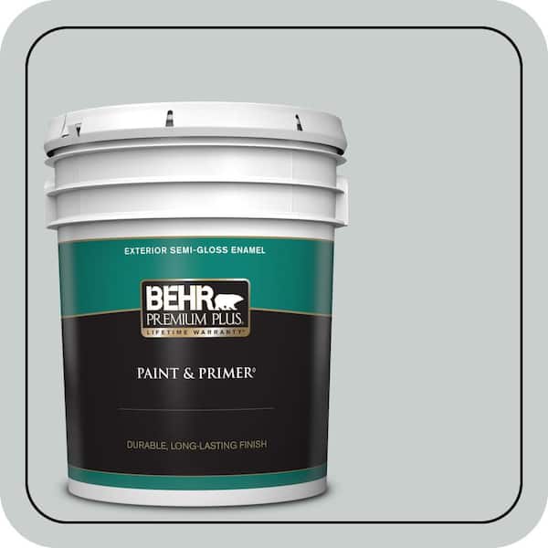 BEHR PREMIUM PLUS 5 gal. #720E-2 Light French Gray Semi-Gloss Enamel Exterior Paint & Primer