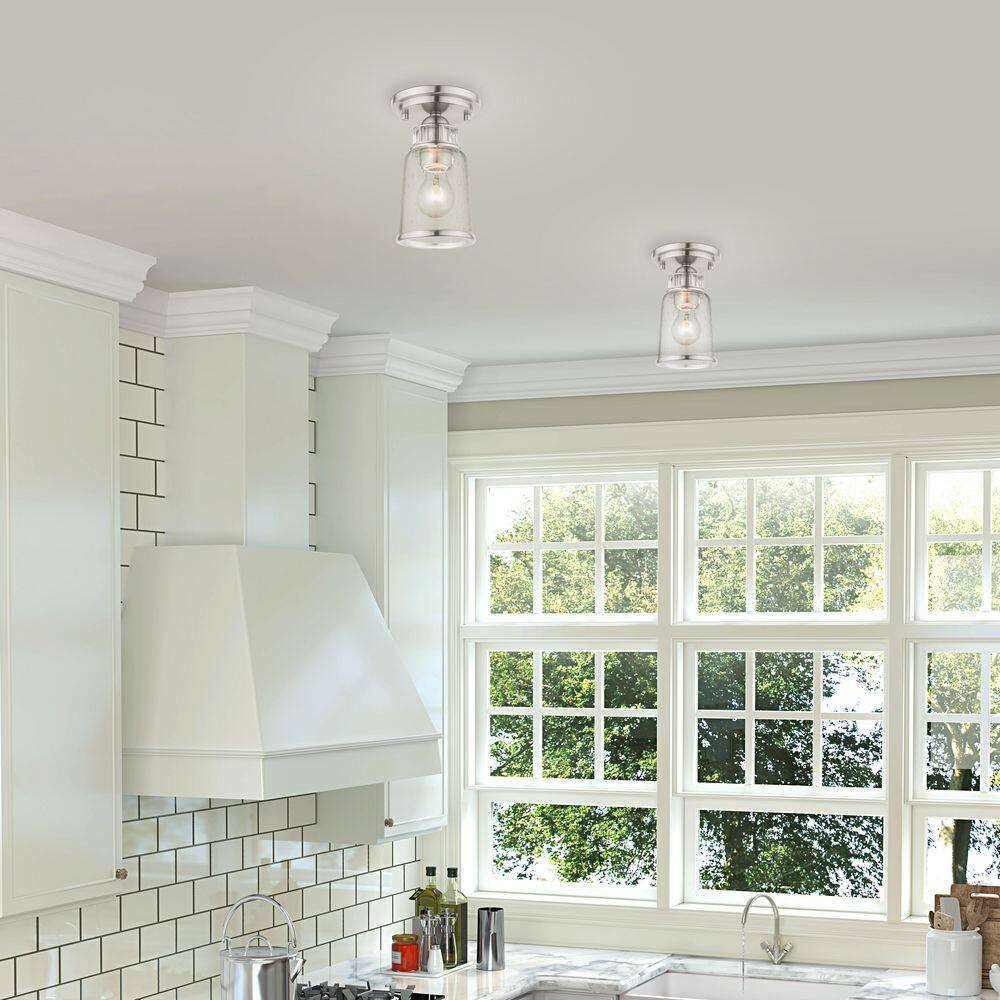 Brushed Nickel and Clear Glass 1-Light Flush Mount