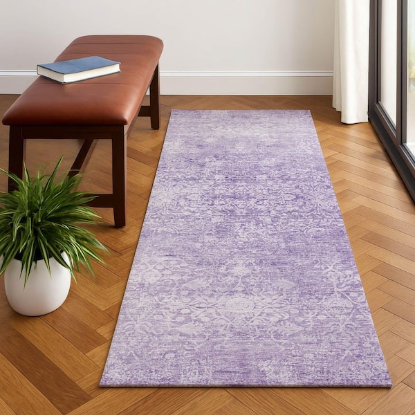 Mayfield Premium Machine Washable Abstract AMF1763 Lilac 2 ft. 3 in. x 7 ft. 6 in. Runner Rug