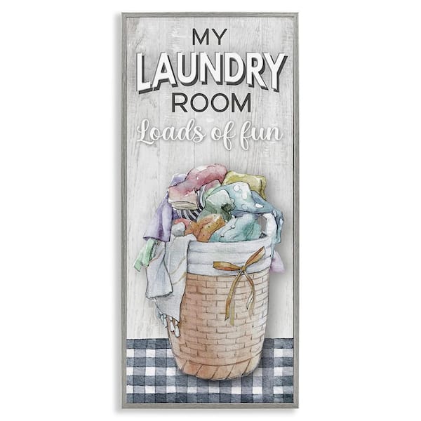 Laundry Room with Plaid by Conrad Knutsen 1 Piece Gray Framed Typography Giclee Art Print 30 in. x 13 in.