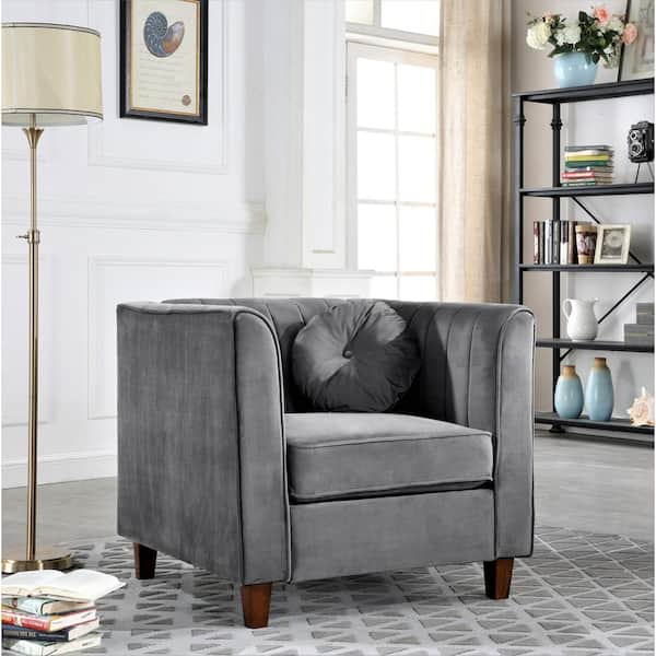 Lowery Velvet Kitts Classic Grey Chesterfield Chair