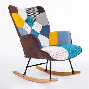 TD Garden Ergonomic Wood Outdoor Rocking Chair with Multi-Colored Cushion