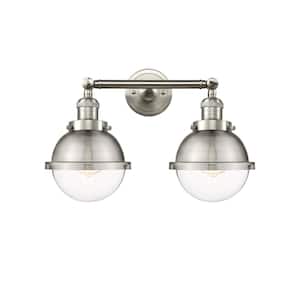 Hampden 17.88 in. 2-Light Brushed Satin Nickel Vanity Light with Clear Glass Shade
