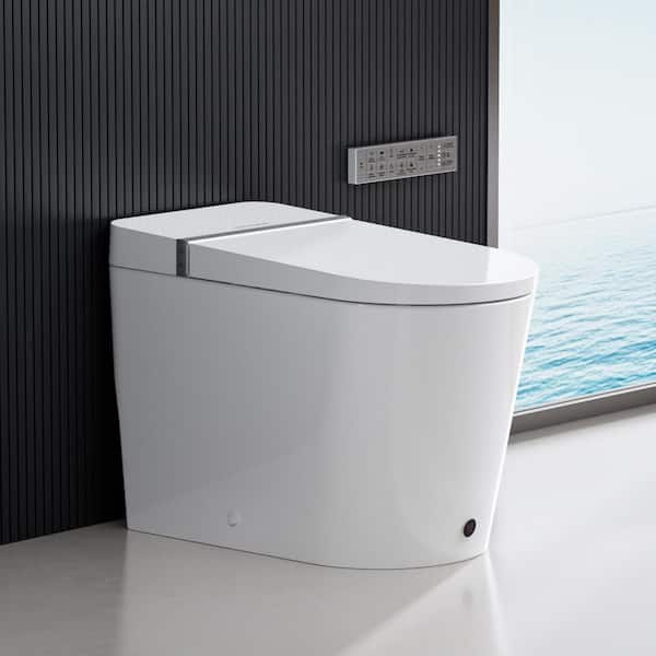 Elongated Electric Smart Bidet Toilet 1.28GPF in White with Auto Open/Close, Foot Sensor, Wider Seat, Auto/Backup Flush
