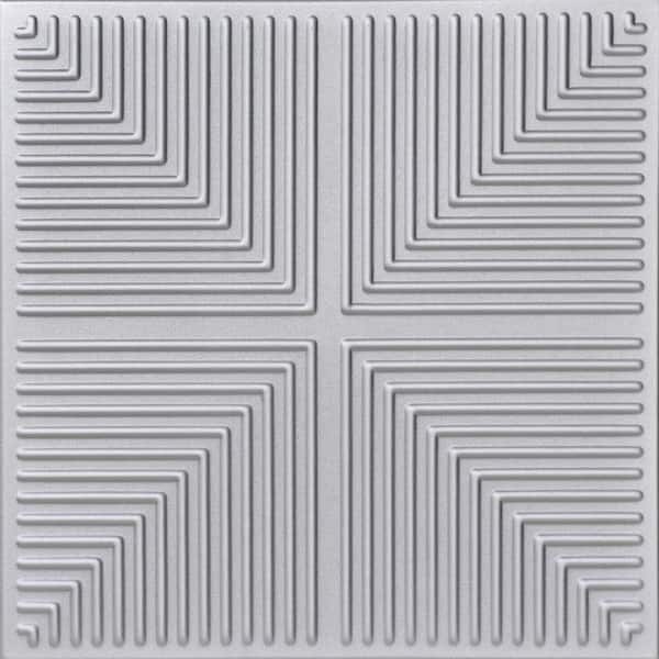 A La Maison Ceilings Pyramid Illusion 1.6 ft. x 1.6 ft. Glue Up Foam Ceiling Tile in Silver