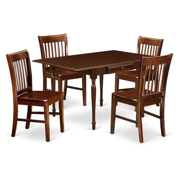 East West Furniture 5-Piece Mahogany Finish Solid Wood Top - Dining Room Set with Dropleaf - Seats 4