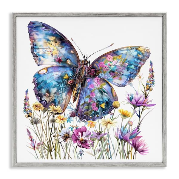Stupell Industries Spring Garden Butterfly by LSR Design Studio Gray Framed Animal Giclee Art Print 12 in. x 12 in.