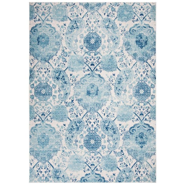 SAFAVIEH Madison Cream/Turquoise 7 ft. x 9 ft. Border Area Rug