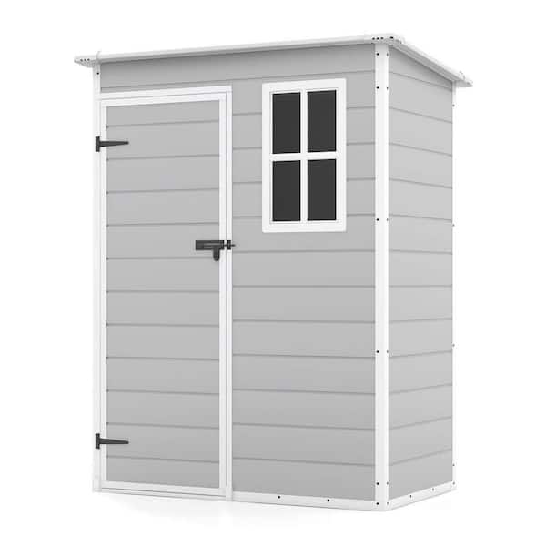Patiowell 5 ft. W x 3 ft. D Outdoor Storage Gray Plastic Shed with Sloping Roof and Double Lockable Door (13 sq. ft.)