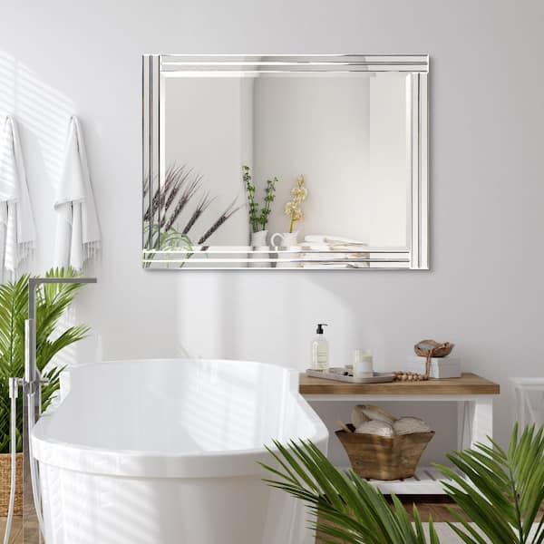 Medium Rectangle Clear Beveled Glass Contemporary Mirror (40 in. H x 30 in. W)