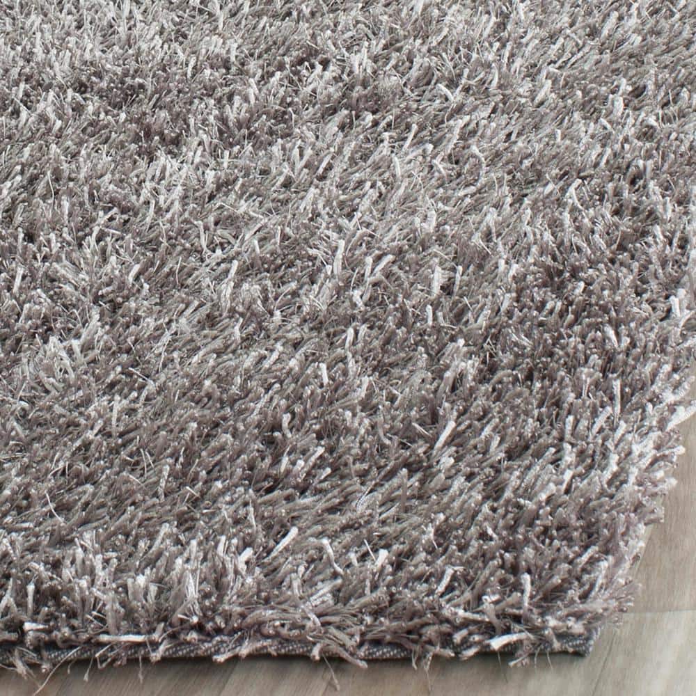 Gray Hand-Tufted Synthetic Shag Area Rug, 5' x 8'