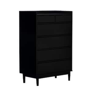 6-Drawer Black Solid Wood Mid-Century Modern Dresser with Tray Top (45 in. H x 30 in. W x 16 in. D)