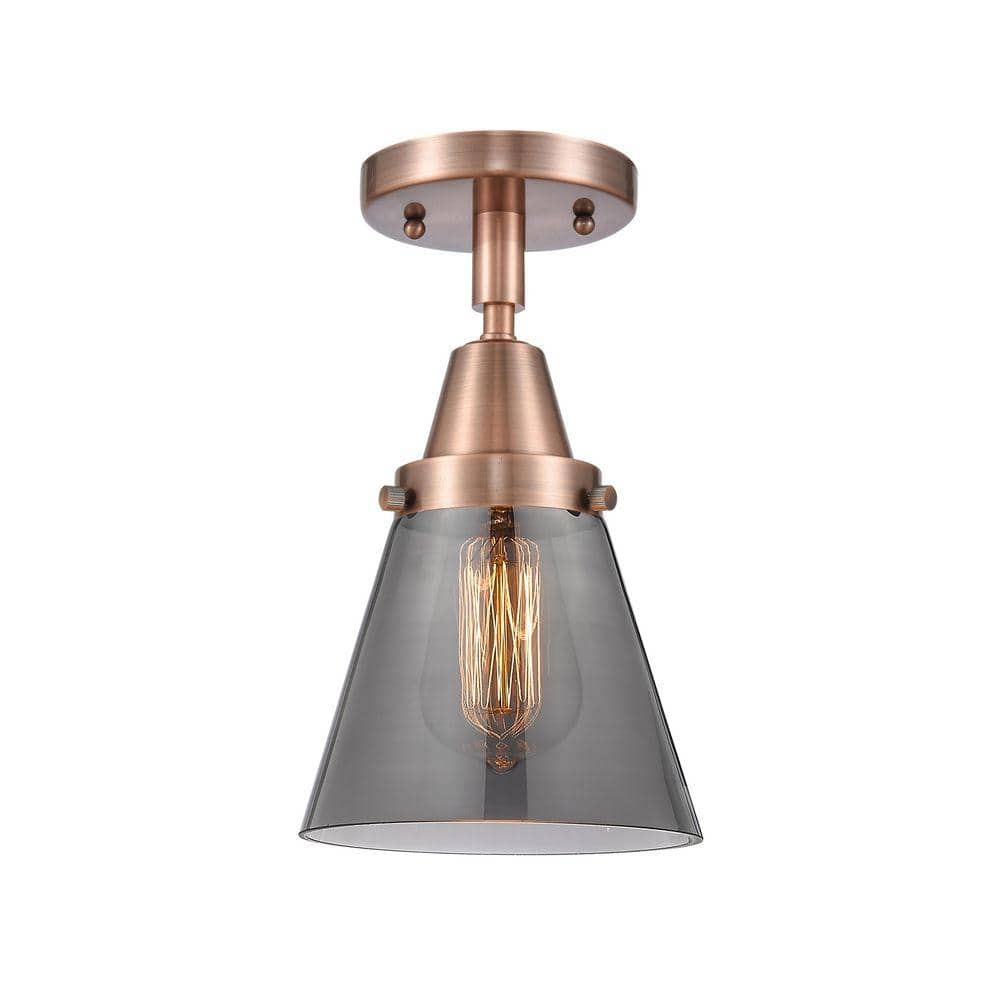 Innovations Cone 6.25 in. 1-Light Antique Copper Industrial Flush Mount ...