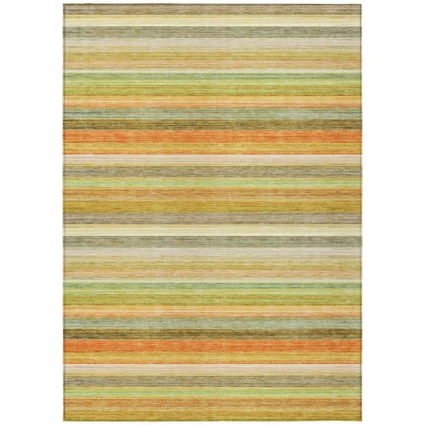 Artichoke Green 10 ft. x 14 ft. Woven Striped Polyester Rectangle Indoor / Outdoor Area Rug